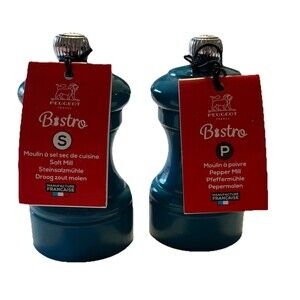 Peugeot Bistro Blue 4 Inch Salt & Pepper Mill Set With Stainless Steel France